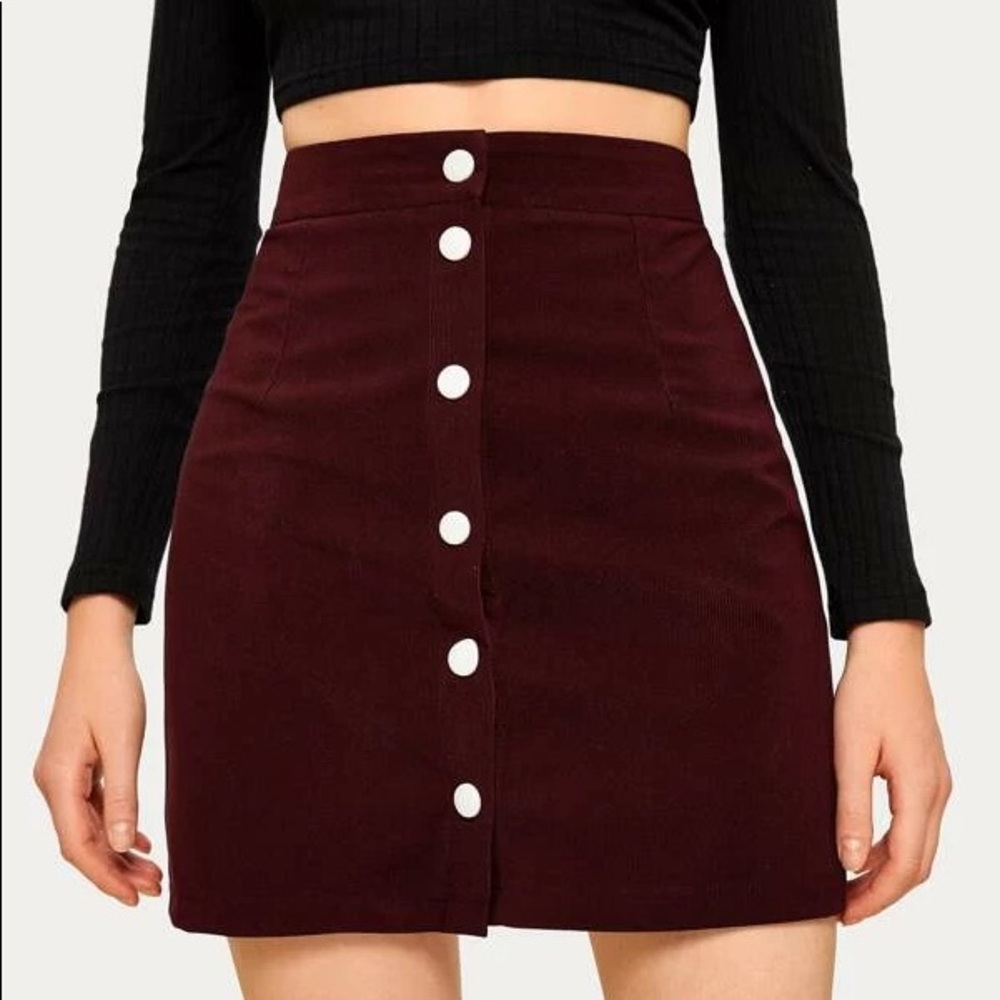 Button Front Burgundy Corduroy Skirt